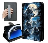 DISUOFEART 360 Rotating Case for Fire HD 10 Tablet (13th/11th Gen, 2023/2021 Release), PU Leather Stand with Hand Strap, Auto Wake/Sleep, Wolves Howling Beneath Full Moon
