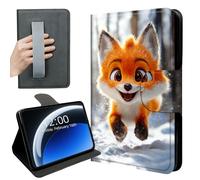 DISUOFEART 360 Rotating Case for Fire HD 8 (12th Gen 2024/2022/2020) & HD 8 Plus, PU Leather Stand with Hand Strap, Auto Wake/Sleep, Cheerful Fox Cub in Snow