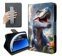 DISUOFEART 360 Rotating Case for Fire HD 8 (12th Gen 2024/2022/2020) & HD 8 Plus, PU Leather Stand with Hand Strap, Auto Wake/Sleep, Blue Dinosaur in Prehistoric Jungle
