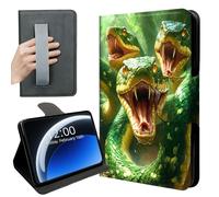DISUOFEART 360 Rotating Case for Fire HD 8 (12th Gen 2024/2022/2020) & HD 8 Plus, PU Leather Stand with Hand Strap, Auto Wake/Sleep, Three Fanged Serpents in Jungle