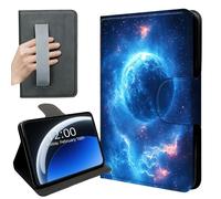 DISUOFEART 360 Rotating Case for Fire Max 11 (13th Gen 2023), PU Leather Stand with Hand Strap, Auto Wake/Sleep, Blue Glowing Planet in Cosmic Nebula