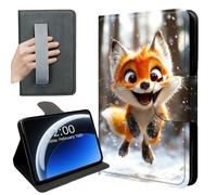 DISUOFEART 360 Rotating Case for Kindle Paperwhite 10th Gen (2018 Release, 6-Inch), PU Leather Stand with Hand Strap, Auto Wake/Sleep, Joyful Fox Cub in Snowfall