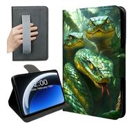 DISUOFEART 360 Rotating Case for Kindle Paperwhite 7" (12th Gen 2024) & Kindle Colorsoft 2024/2025, PU Leather Stand with Hand Strap, Auto Wake/Sleep, Green Snakes in Jungle