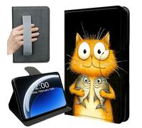 DISUOFEART 360 Rotating Case for Kindle Paperwhite 7" (12th Gen 2024) & Kindle Colorsoft 2024/2025, PU Leather Stand with Hand Strap, Auto Wake/Sleep, Cute Ginger Cat Hold Fish