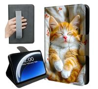 DISUOFEART 360 Rotating Case for Kindle Paperwhite 7" (12th Gen 2024) & Kindle Colorsoft 2024/2025, PU Leather Stand with Hand Strap, Auto Wake/Sleep, Sleep Ginger Cat on Floral Blanket