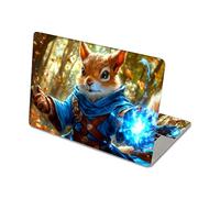 DISUOFEART Aesthetic Laptop Skin Sticker, Magical Squirrel Wizard Casting Blue Spell Waterproof Vinyl Laptop Decal, Removable Bubble Free, Reusable Protective Cover for 13 14 15 15.6 Inch