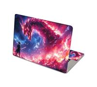 DISUOFEART Aesthetic Laptop Skin Sticker, Warrior Facing Cosmic Flame Dragon Waterproof Vinyl Laptop Decal, Removable Bubble Free, Reusable Protective Cover for 13 14 15 15.6 Inch