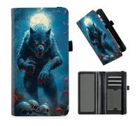 DISUOFEART Checkbook Cover for Men & Women, RFID Blocking Checkbook Holder Wallet for Personal Checks, Durable Leather Check Book Cover with Elastic Strap-23, Werewolf in Moonlit Forest of Skulls, Art