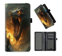 DISUOFEART Checkbook Cover for Men & Women, RFID Blocking Checkbook Holder Wallet for Personal Checks, Durable Leather Check Book Cover with Elastic Strap-17, Fire-Breathing Dragon Over Canyon, Art