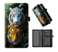 DISUOFEART Checkbook Cover for Men & Women, RFID Blocking Checkbook Holder Wallet for Personal Checks, Durable Leather Check Book Cover with Elastic Strap-25, Orange-White Tigers Roaming Jungle, Art