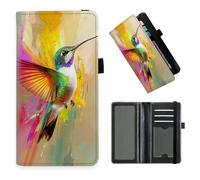 DISUOFEART Checkbook Cover for Men & Women, RFID Blocking Checkbook Holder Wallet for Personal Checks, Durable Leather Check Book Cover with Elastic Strap-9, Hummingbird in Flight, Art Deco