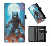 DISUOFEART Checkbook Cover for Men & Women, RFID Blocking Checkbook Holder Wallet for Personal Checks, Durable Leather Check Book Cover with Elastic Strap-24, Werewolf Amid Zombies Under Full Moon
