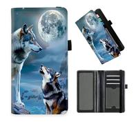 DISUOFEART Checkbook Cover for Men & Women, RFID Blocking Checkbook Holder Wallet for Personal Checks, Durable Leather Check Book Cover with Elastic Strap-10, Wolves Howling at the Moon, Art Deco