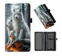 DISUOFEART Checkbook Cover for Men & Women, RFID Blocking Checkbook Holder Wallet for Personal Checks, Durable Leather Check Book Cover with Elastic Strap-22, White Wolves on Frosted Rock, Art Deco