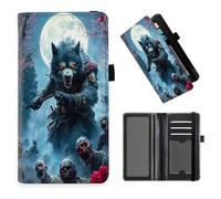 DISUOFEART Checkbook Cover for Men & Women, RFID Blocking Checkbook Holder Wallet for Personal Checks, Durable Leather Check Book Cover with Elastic Strap-22, Wolf Warrior Under Full Moon, Art Deco