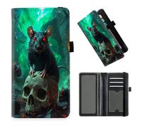 DISUOFEART Checkbook Cover for Men & Women, RFID Blocking Checkbook Holder Wallet for Personal Checks, Durable Leather Check Book Cover with Elastic Strap-17, Red-Eyed Rats Swarming a Skull, Art Deco