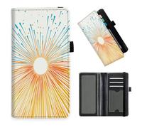 DISUOFEART Checkbook Cover for Men & Women, RFID Blocking Checkbook Holder Wallet for Personal Checks, Durable Leather Check Book Cover with Elastic Strap-2, Rays Emanating from the Sun, Art Deco