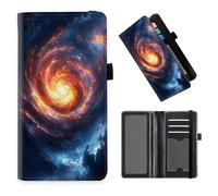 DISUOFEART Checkbook Cover for Men & Women, RFID Blocking Checkbook Holder Wallet for Personal Checks, Durable Leather Check Book Cover with Elastic Strap-21, Stellar Fire Vortex, Art Deco
