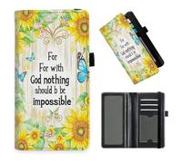 DISUOFEART Checkbook Cover for Men & Women, RFID Blocking Checkbook Holder Wallet for Personal Checks, Durable Leather Check Book Cover with Elastic Strap-1, Sunflower Butterfly Faith, Art Deco