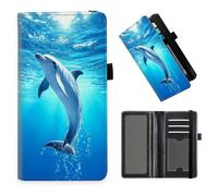 DISUOFEART Checkbook Cover for Men & Women, RFID Blocking Checkbook Holder Wallet for Personal Checks, Durable Leather Check Book Cover with Elastic Strap-8, Dolphin Swimming in the Ocean, Art Deco