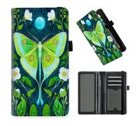 DISUOFEART Checkbook Cover for Men & Women, RFID Blocking Checkbook Holder Wallet for Personal Checks, Durable Leather Check Book Cover with Elastic Strap-2, Moonlit Moth Floral Charm, Art Deco