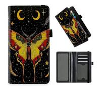 DISUOFEART Checkbook Cover for Men & Women, RFID Blocking Checkbook Holder Wallet for Personal Checks, Durable Leather Check Book Cover with Elastic Strap-7, Celestial Moth in Starry Night, Art Deco