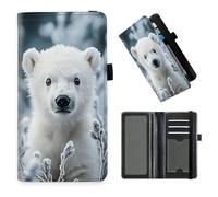 DISUOFEART Checkbook Cover for Men & Women, RFID Blocking Checkbook Holder Wallet for Personal Checks, Durable Leather Check Book Cover with Elastic Strap-15, Frosty Little Polar Bear Cub, Art Deco