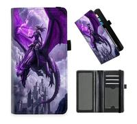 DISUOFEART Checkbook Cover for Men & Women, RFID Blocking Checkbook Holder Wallet for Personal Checks, Durable Leather Check Book Cover with Elastic Strap-1, Keeper of the Amethyst Wyvern, Art Deco