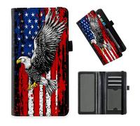 DISUOFEART Checkbook Cover for Men & Women, RFID Blocking Checkbook Holder Wallet for Personal Checks, Durable Leather Check Book Cover with Elastic Strap-6, American Flag with Eagle