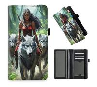 DISUOFEART Checkbook Cover for Men & Women, RFID Blocking Checkbook Holder Wallet for Personal Checks, Durable Leather Check Book Cover with Elastic Strap-16, Warrior Riding Wolf Pack, Art Deco