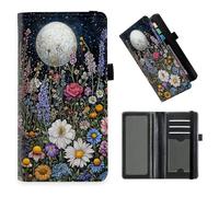 DISUOFEART Checkbook Cover for Men & Women, RFID Blocking Checkbook Holder Wallet for Personal Checks, Durable Leather Check Book Cover with Elastic Strap-4, Wildflower Under the Moonlight, Art Deco