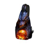 DISUOFEART Crossbody Sling Bag with Graphic Prints, Large Capacity Shoulder Backpack, Dragon Clutching Flaming Orb Travel Chest Bag for Women & Men
