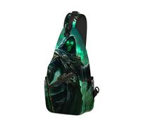 DISUOFEART Crossbody Sling Bag with Graphic Prints, Large Capacity Shoulder Backpack, Hooded Lich with Green Necrotic Aura Travel Chest Bag for Women & Men