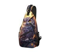 DISUOFEART Crossbody Sling Bag with Graphic Prints, Large Capacity Shoulder Backpack, Travel Chest Bag for Women & Men-24, Owl Perched Under Full Golden Moon, 19.7" × 9.5" × 3.5", Art Deco