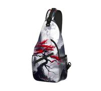 DISUOFEART Crossbody Sling Bag with Graphic Prints, Large Capacity Shoulder Backpack, Travel Chest Bag for Women & Men-9, Mountain Water With Red Tree, 19.7" × 9.5" × 3.5", Art Deco