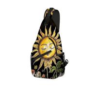 DISUOFEART Crossbody Sling Bag with Graphic Prints, Large Capacity Shoulder Backpack, Travel Chest Bag for Women & Men-8, Sun Plants and Mushrooms, 19.7" × 9.5" × 3.5", Art Deco