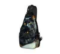 DISUOFEART Crossbody Sling Bag with Graphic Prints, Large Capacity Shoulder Backpack, Travel Chest Bag for Women & Men-29, Black Cat on Open Book By Candlelight, 19.7" × 9.5" × 3.5", Art Deco