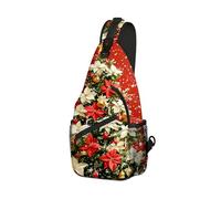DISUOFEART Crossbody Sling Bag with Graphic Prints, Large Capacity Shoulder Backpack, Travel Chest Bag for Women & Men-6, Festive Poinsettia Tree With Presents, 19.7" × 9.5" × 3.5", Art Deco