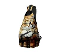 DISUOFEART Crossbody Sling Bag with Graphic Prints, Large Capacity Shoulder Backpack, Travel Chest Bag for Women & Men-12, Cat Sleeping on Books, 19.7" × 9.5" × 3.5", Art Deco