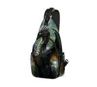 DISUOFEART Crossbody Sling Bag with Graphic Prints, Large Capacity Shoulder Backpack, Travel Chest Bag for Women & Men-24, Black & Gold Dragon on Mossy Rock, 19.7" × 9.5" × 3.5"