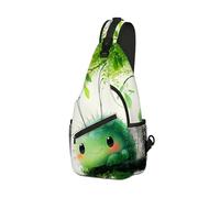 DISUOFEART Crossbody Sling Bag with Graphic Prints, Large Capacity Shoulder Backpack, Travel Chest Bag for Women & Men-29, Smiling Green Caterpillar on Branch, 19.7" × 9.5" × 3.5", Art Deco