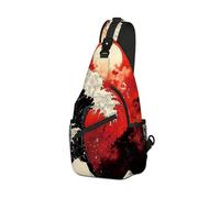 DISUOFEART Crossbody Sling Bag with Graphic Prints, Large Capacity Shoulder Backpack, Travel Chest Bag for Women & Men-10, Red Sunset Version of the Great Wave, 19.7" × 9.5" × 3.5", Art Deco