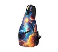 DISUOFEART Crossbody Sling Bag with Graphic Prints, Large Capacity Shoulder Backpack, Travel Chest Bag for Women & Men-16, Colorful Planets in Cosmic Clouds, 19.7" × 9.5" × 3.5", Art Deco