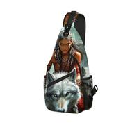 DISUOFEART Crossbody Sling Bag with Graphic Prints, Large Capacity Shoulder Backpack, Travel Chest Bag for Women & Men-15, Elf Rider With White Wolves, 19.7" × 9.5" × 3.5", Art Deco