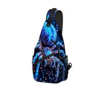 DISUOFEART Crossbody Sling Bag with Graphic Prints, Large Capacity Shoulder Backpack, Travel Chest Bag for Women & Men-14, Glowing Blue Spider on Web, 19.7" × 9.5" × 3.5", Art Deco