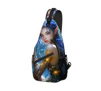 DISUOFEART Crossbody Sling Bag with Graphic Prints, Large Capacity Shoulder Backpack, Travel Chest Bag for Women & Men-20, Blue-haired Elf in Enchanted Forest, 19.7" × 9.5" × 3.5", Art Deco