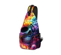 DISUOFEART Crossbody Sling Bag with Graphic Prints, Large Capacity Shoulder Backpack, Travel Chest Bag for Women & Men-28, Rainbow Skull in Cosmic Clouds, 19.7" × 9.5" × 3.5", Art Deco