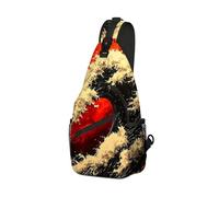 DISUOFEART Crossbody Sling Bag with Graphic Prints, Large Capacity Shoulder Backpack, Travel Chest Bag for Women & Men-18, Red Wave in Fiery Sky, 19.7" × 9.5" × 3.5", Art Deco