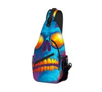 DISUOFEART Crossbody Sling Bag with Graphic Prints, Large Capacity Shoulder Backpack, Travel Chest Bag for Women & Men-27, Neon Skull With Cosmic Eyes, 19.7" × 9.5" × 3.5", Art Deco