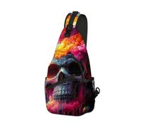 DISUOFEART Crossbody Sling Bag with Graphic Prints, Large Capacity Shoulder Backpack, Travel Chest Bag for Women & Men-26, Cosmic Skull With Swirling Colors, 19.7" × 9.5" × 3.5", Art Deco